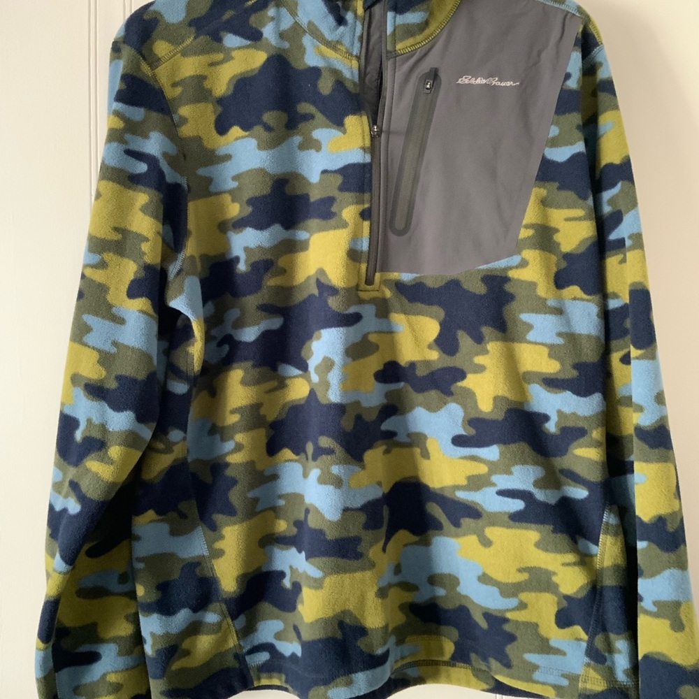 Eddie Bauer Zip Up Sweater in Blue and Green Fleece